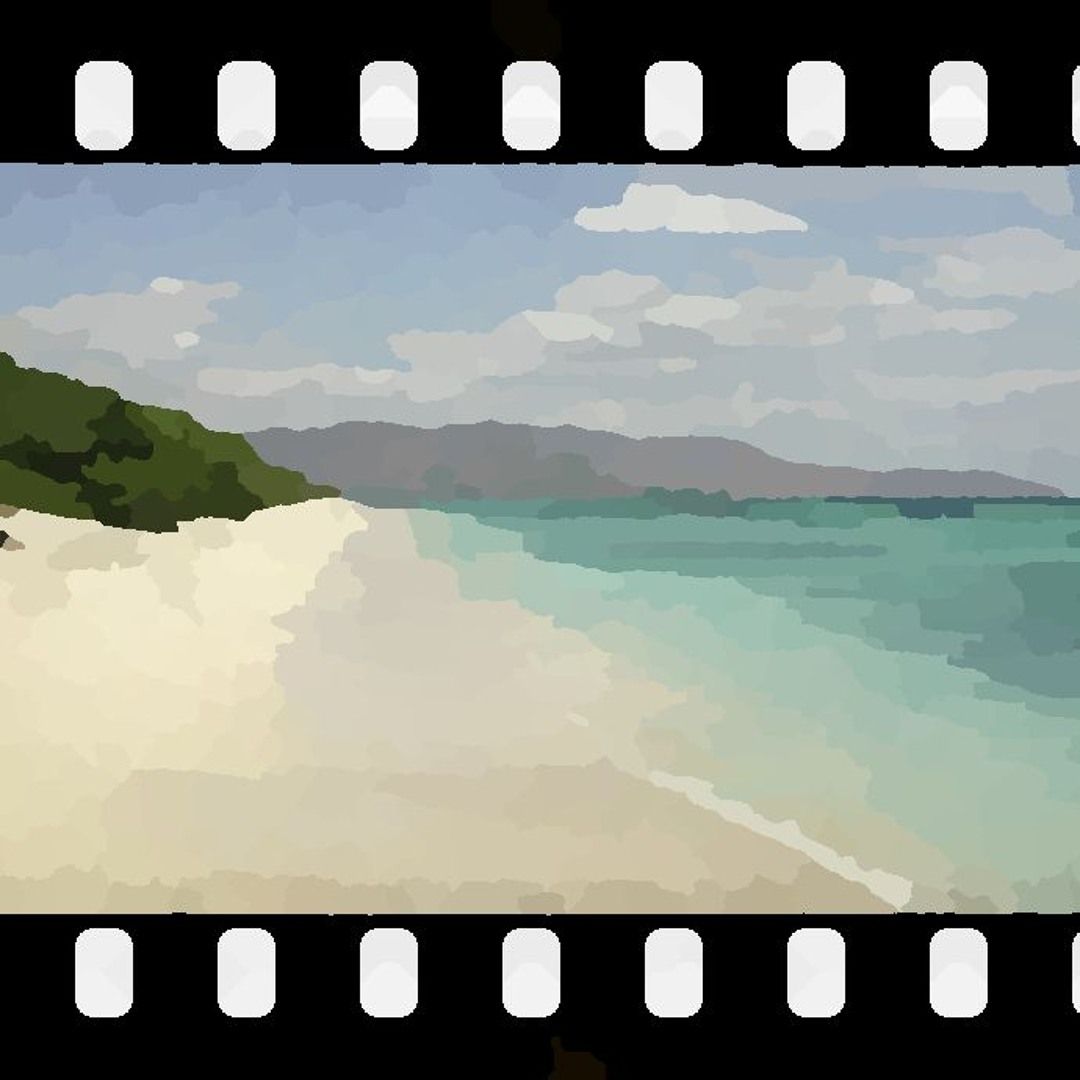 Cover of the title track showing a stylized beach.