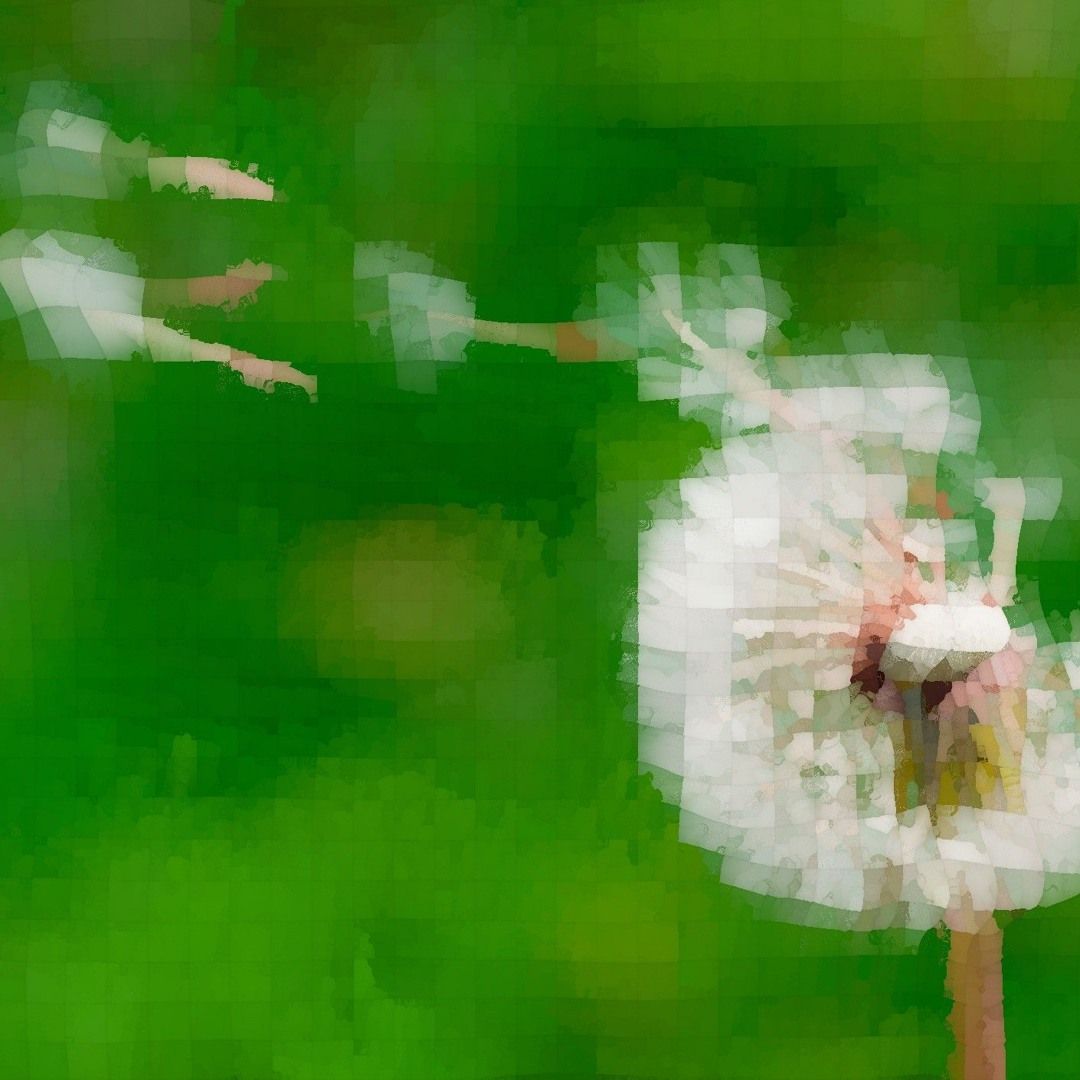 Cover of the title track showing a megapixelated dandelion.